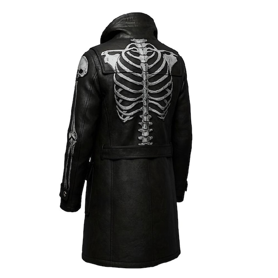Men's Real Leather Skull Coat | Skeleton Spine Trench | Gothic