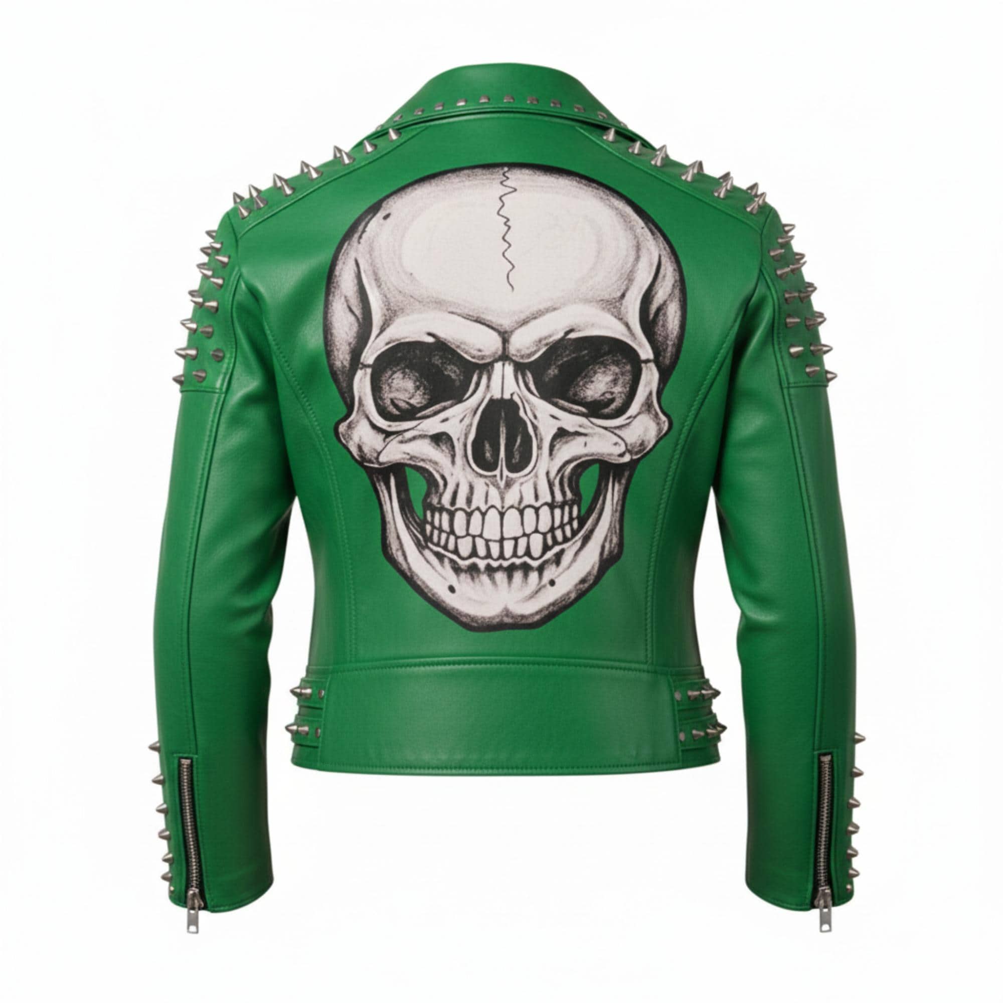 Men’s White Spiked Skull Leather Jacket, Handmade Cowhide Studded Biker ...