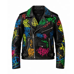 Leather Jacket With Graffiti - Etsy