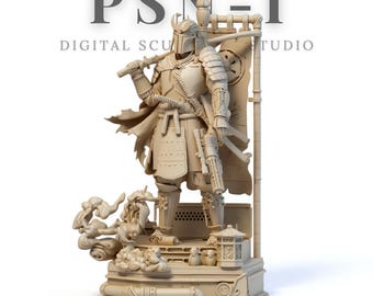 Boba Fett Samurai Sculpture STL – Sci-Fi Warrior Statue | Samurai Armor Fusion, Dynamic Diorama Base | 3D Print Model for Collectors
