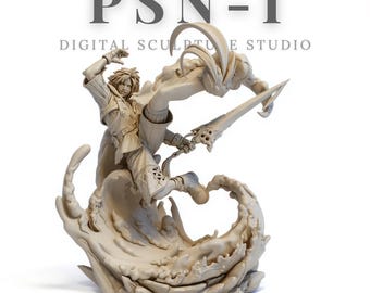 Tidus vs Fiend Diorama STL | Dynamic Fantasy Battle 3D Print | Epic Action Statue for Collectors & Gamers