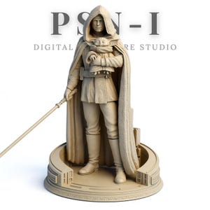 Luke Skywalker STL & Byst | Star Wars-inspirerad Jedi-staty för 3D-utskrift | Högdetaljig resinmodell med Grogu