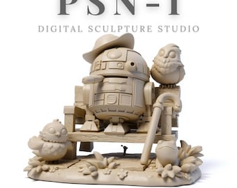 Chibi R2D2 Robot Diorama STL | Cute Star Wars Droid 3D Print | Adorable Sci-Fi Figurine Model | Pre-Supported & Unsupported Files