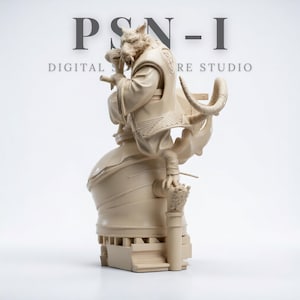 May include: A beige-colored sculpture of a rat-like figure in a seated position, wearing a robe and holding a staff. The sculpture is detailed with intricate designs and is set against a white background. The text "PSN-I DIGITAL SCULPTURE STUDIO" is visible.