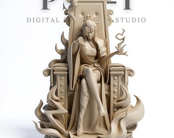Księżniczka Tronu – Elegancka siedząca czarodziejka, wydruk 3D | Fantastyczna figurka z żywicy, STL