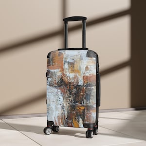 Maleta de mano de diseño abstracto en óxido y blanco | Maleta de lujo personalizada | Equipaje artístico de alta gama | Maleta giratoria con nombre personalizado | Equipaje de viaje de boutique
