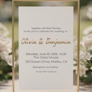 Elegant Wedding Invitation Template, Canva Editable Link in PDF, Minimalist Malibu Glass House Invite, Modern Script DIY Digital Download