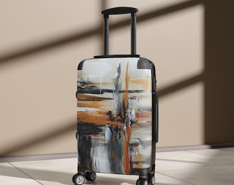 Abstract Orange Gray Brushstroke Suitcase | Modern Art Luggage