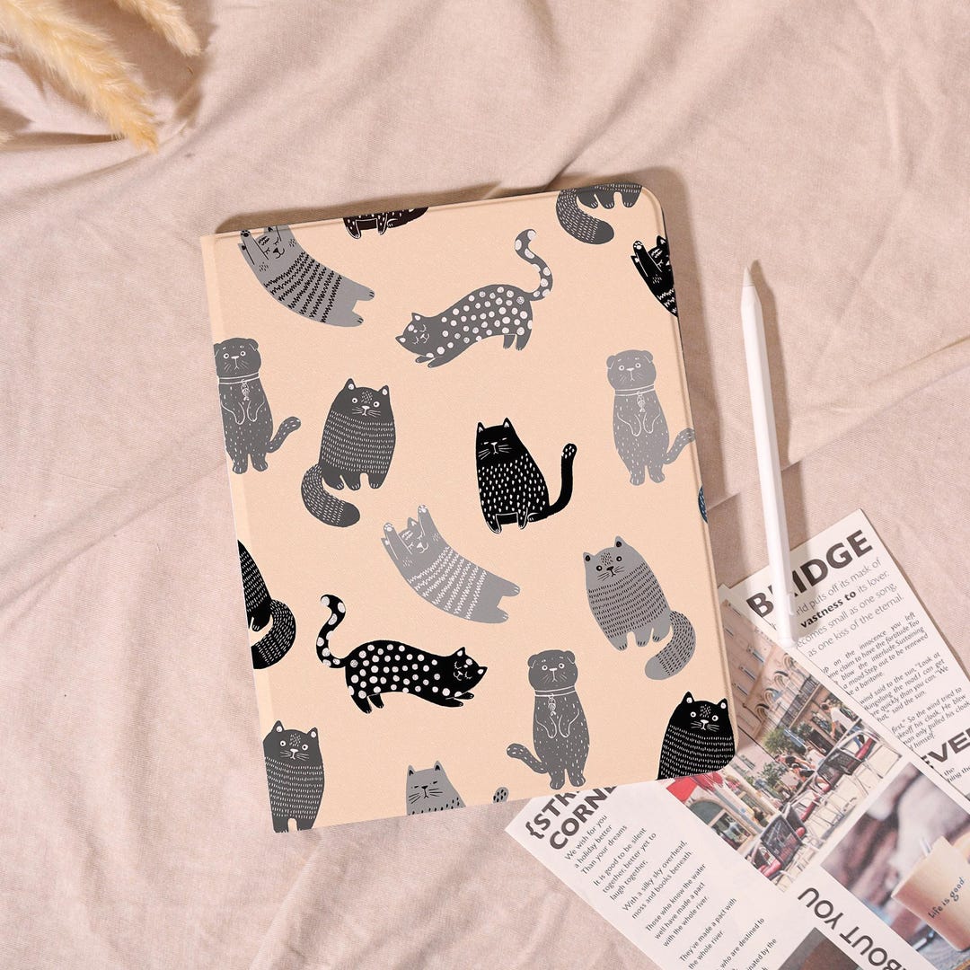 Mini Ipad Case Pattern Minimalist Cat Pattern iPad Case With Pen Slot,protective Cover for ...