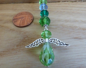 REAR VIEW MIRROR crystal guardian angel charm, sun catcher, window ornament, crystal angel, car charm, light catcher, green