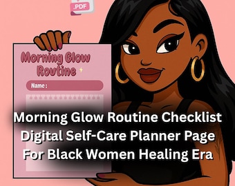 Checklist voor ochtendroutine voor zelfzorg | Afdrukbare dagplanner voor zwarte vrouwen | Digitale pdf-download
