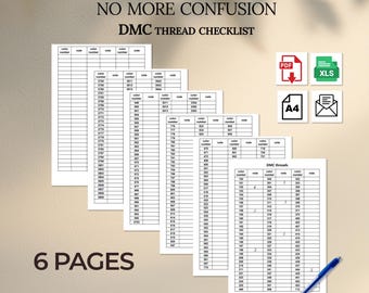 DMC Thread Organizer PDF XLS Embroidery Floss Checklist Printable