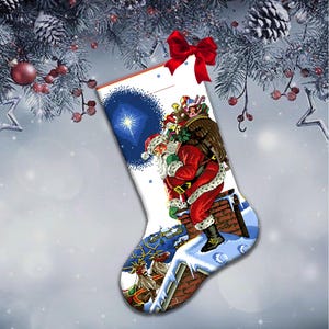 Santa with gifts cross stitch pattern - Christmas stocking embroidery design, download PDF
