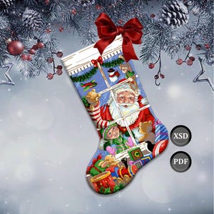 Cross Stitch Pattern: Santa&#39;s Toys Christmas Stocking Instant Download (PDF + XSD)