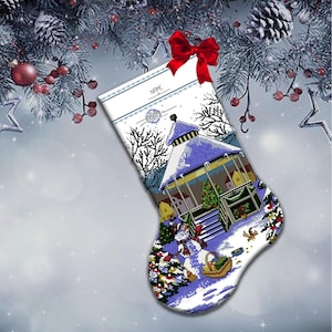 Festive Christmas Sock Cross Stitch Design with Snowman - Digital Download