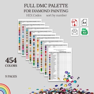 Tabela de Cores DMC: Paleta de Cores para Arte com Diamantes para Inventário de Strass, Planilha Excel em PDF
