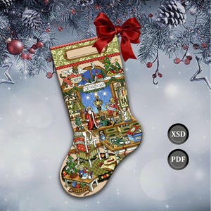 Cross-stitch: Christmas stocking “Craftsmen&#39;s Corner.” Instant download (PDF + XSD)