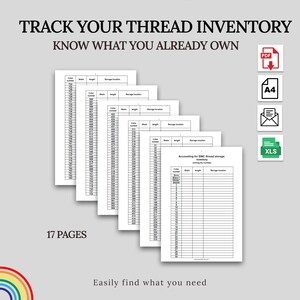 DMC Thread Inventory Tracker, Floss Organizer, Cross Stitch Thread Log, Printable PDF, 17 Pages