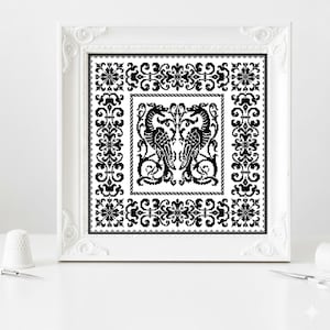 Vintage cross stitch pattern - Griffins of the Royal Court. Ethnic blackwork. Instant download (PDF + XSD)