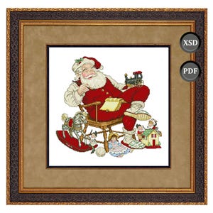 Cross stitch pattern: Painting “Santa at Work.” Instant download (PDF + XSD)