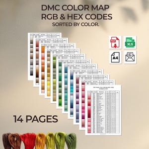 DMC color chart: Rgb & Hex codes | printable PDF | digital download for all devices