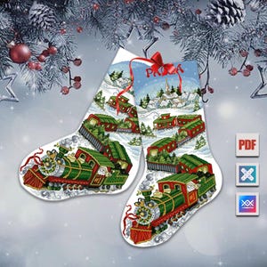 Patrón de media navideña de Santa Express / Decoración de pared navideña I PDF + Guía de patrones + SAGA