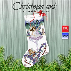 Christmas Stocking Cross Stitch Pattern – Sugarplum Fairy, Nutcracker Ballet PDF