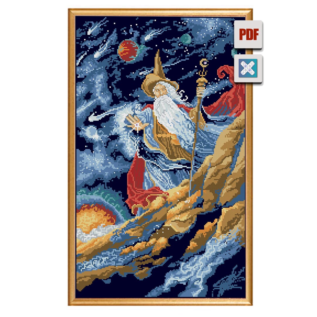 Celestial Wizard Space Fantasy Cross Stitch Pattern | PDF + Pattern ...