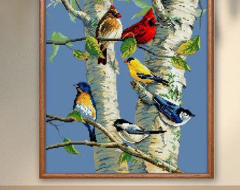 Forest Birds Cross Stitch Pattern, Birch Trees Nature Decor  | PDF | Pattern Keeper | SAGA