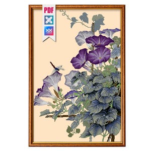 Patrón de punto de cruz de campanilla morada y libélula / PDF + Guardián de patrones + SAGA