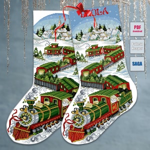 cross stitch christmas stocking Santa's Express | PDF + Pattern Vault + SAGA