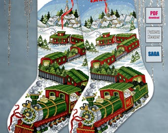 Kerstsok met kruissteek Santa's Express | PDF + Pattern Keeper+ SAGA