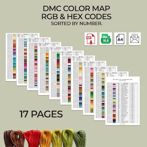 The complete DMC color palette: RGB and HEX codes. Sorted by number.