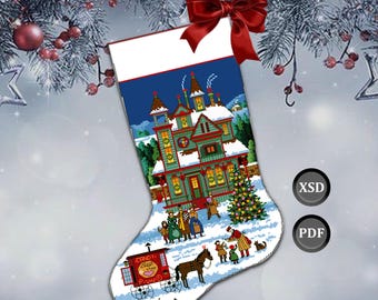 Cross-stitch pattern: Christmas Stocking "Celebrating Christmas." Instant download (PDF + XSD)
