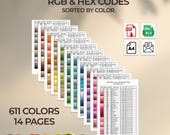DMC Color Palette 611 colors: RGB and Hex Codes | Printable PDF | Digital Download for All Devices. Digital and Print Options