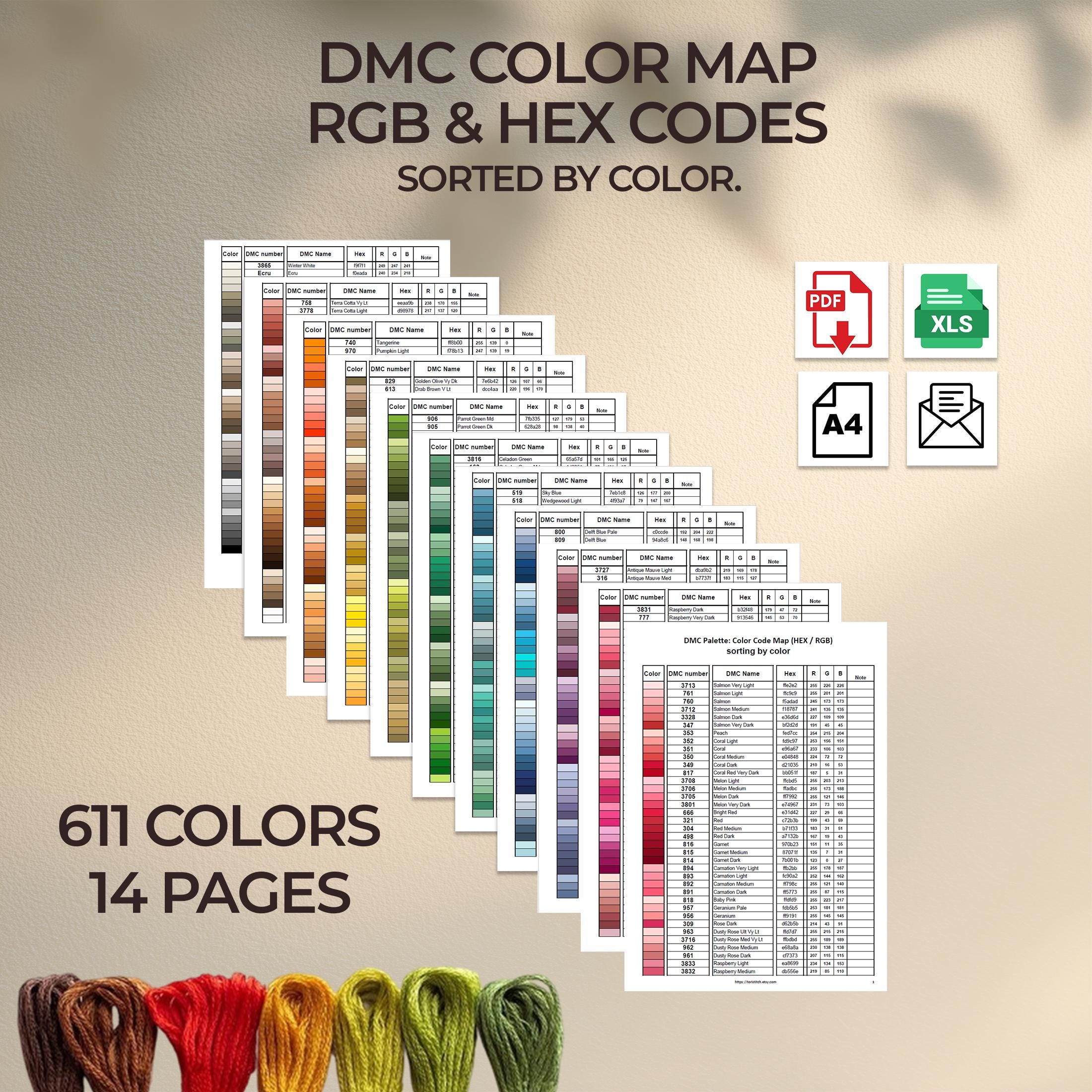 DMC Color Palette 611 Colors: RGB and Hex Codes | Printable PDF