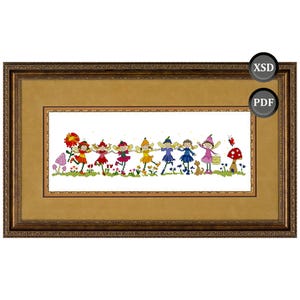 Cross-stitch pattern: Painting “Enchanted Dancing Fairies.” Instant download (PDF + XSD)