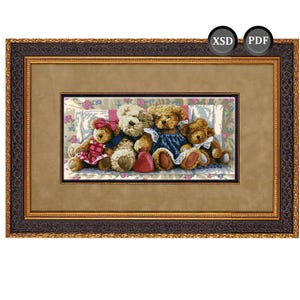 Cross stitch pattern: Painting &quot;Family of Teddy Bears&quot; (instant download) (PDF + XSD)
