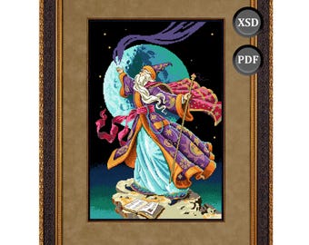 Wzór do haftu krzyżykowego: „Midnight Wizard”. Pobierz natychmiast (PDF + XSD)