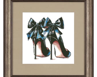 Cross stitch pattern black high heels. Instant download PDF file. Embroidery Art