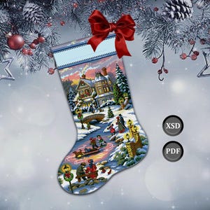 Cross stitch pattern: Christmas stocking "Winter twilight". Instant download (PDF + XSD)