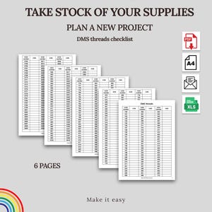 DMC Thread Organizer PDF XLS Embroidery Floss Checklist Printable