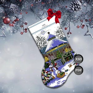 Cross stitch pattern: Christmas stocking «Gazebo for Christmas». Instant download (PDF + XSD)