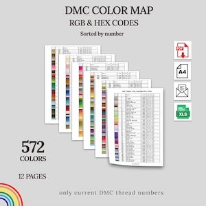 DMC Color Palette 572 colors: RGB and HEX codes. Sorted by number.