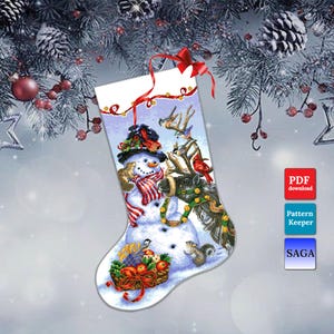 Sneeuwpop kerstsok kruissteek| PDF downloaden | Patroonhouder | SAGA