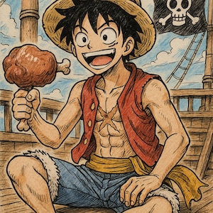 Monkey D. Luffy Digital Art | One Piece Printable Wall Art, Anime Room Decor, Instant Download File, Downloadable Straw Hat Pirate Decor.