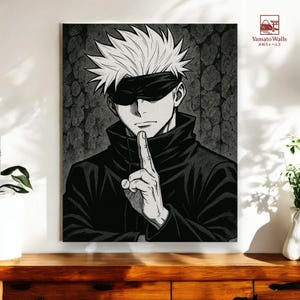 Canvas Art Inspired by Jujutsu Kaisen JJK | Black White Anime Wall Art Print, Cool Manga Poster, Otaku Room Decor, Gift for Anime Lovers.