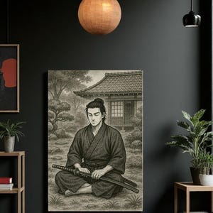 Japanese Samurai Canvas Wall Art | Traditional Warrior Artwork, Zen Home Decor, Feudal Japan Samurai Print, Bushido Wall Hanging