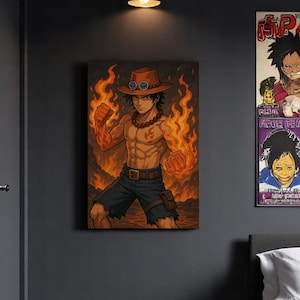Ace-Inspired Canvas Art | Anime Wall Decor, Anime Pirate Poster, Fire Element Warrior Poster, Vibrant Anime Print for Fans & Collectors.
