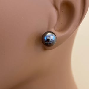 Gray Pearl Stud Earrings Dark Grey Earrings charcoal gray pearl studs large 10mm crystal pearls classic mother of the bride gifts for her